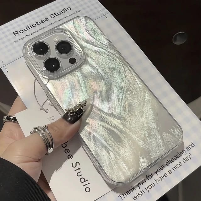 Luxury Silver feather laser plating Glitter Case
