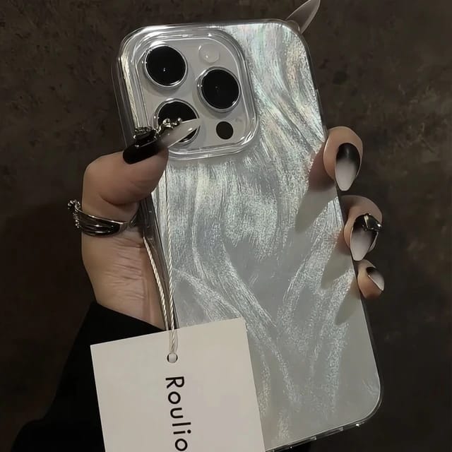 Luxury Silver feather laser plating Glitter Case
