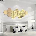 12x Acrylic Hexagon Wall Art Mirror (Gold)