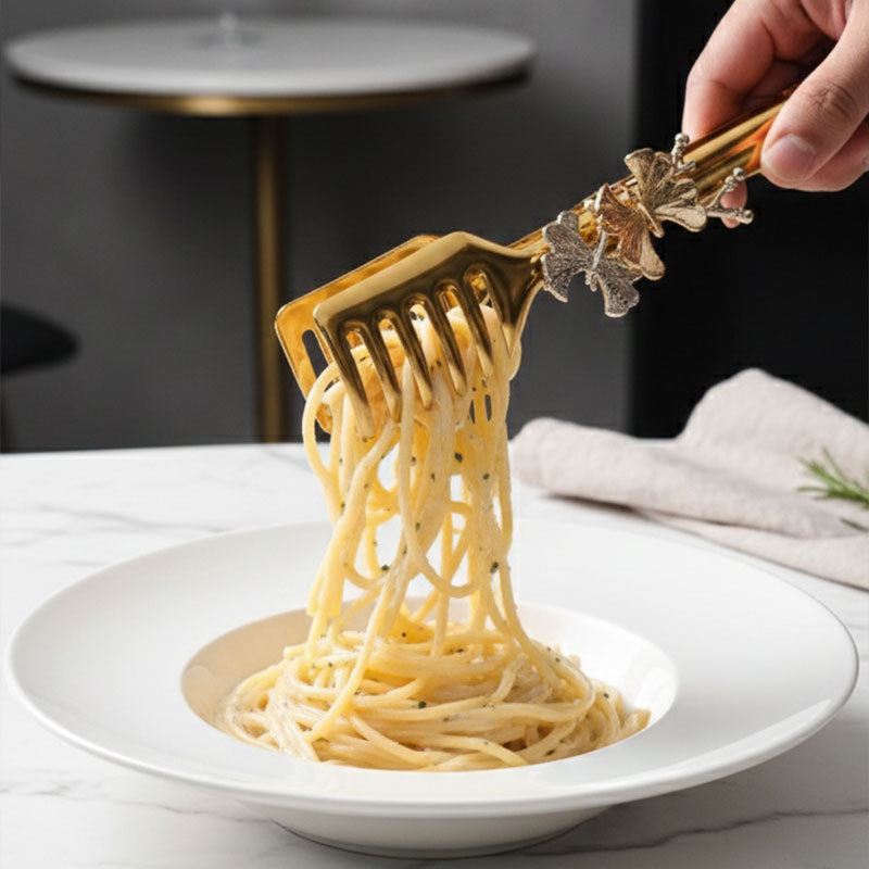 Luxury Golden Floral Pasta & Serving Tong – Premium Stainless Steel Kitchen Tongs