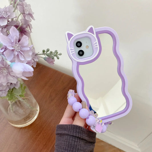 Purple Kitty Mirror Case for iPhone ( Chain Included)