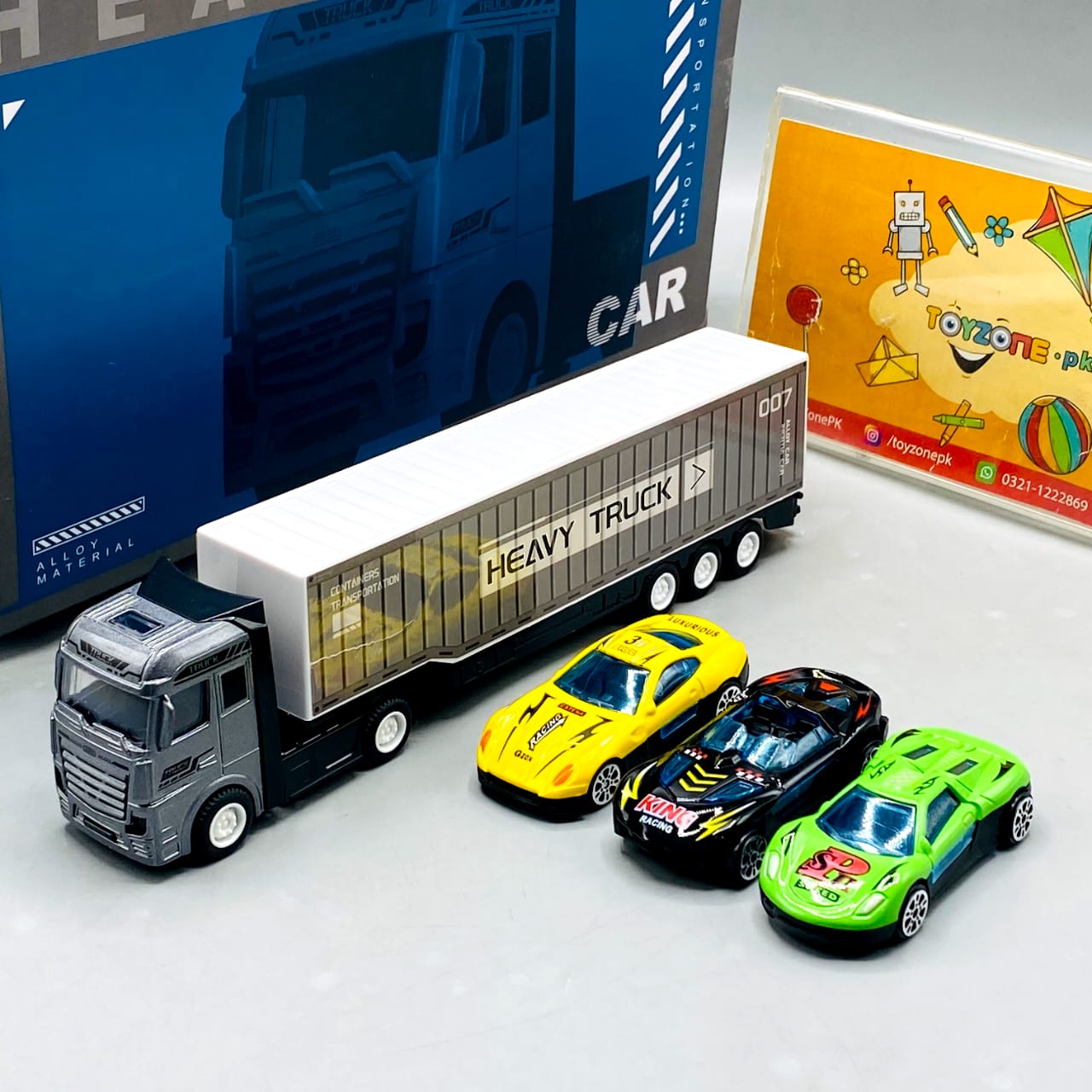 10-Inch Free Wheel Metal Truck With 3 Mini Metal Car Set