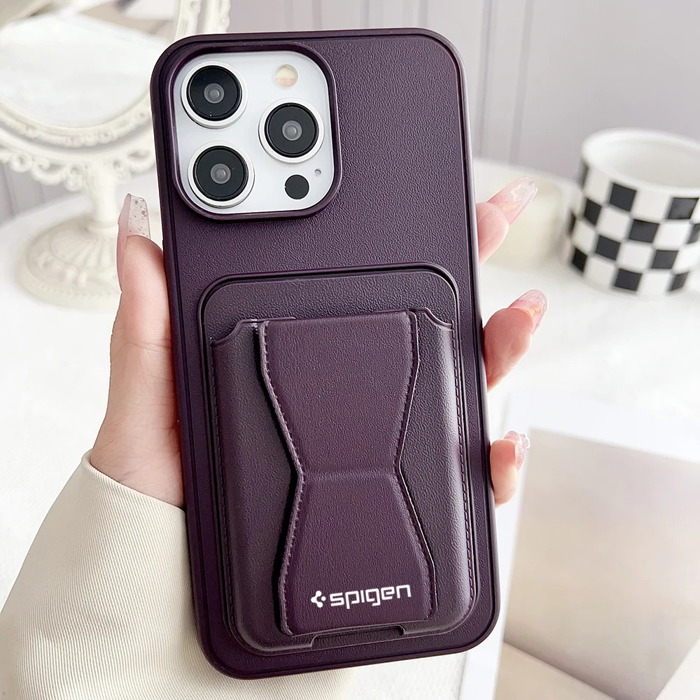 Sale Stock - SPIGEN LEATHER WALLET CASE WITH GRIP STAND